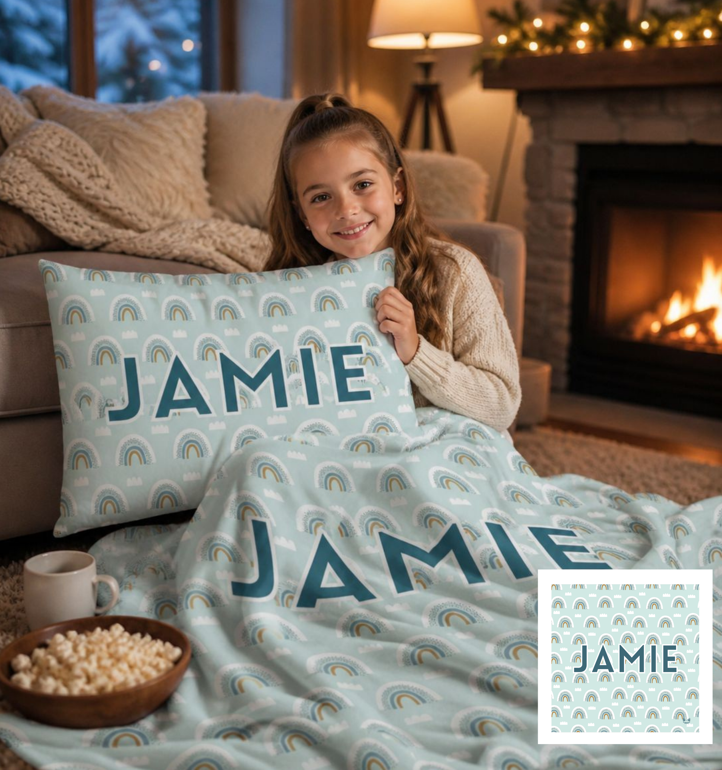 Kids Combo l Fleece Blanket & Pillowcase l Rainbows & Clouds