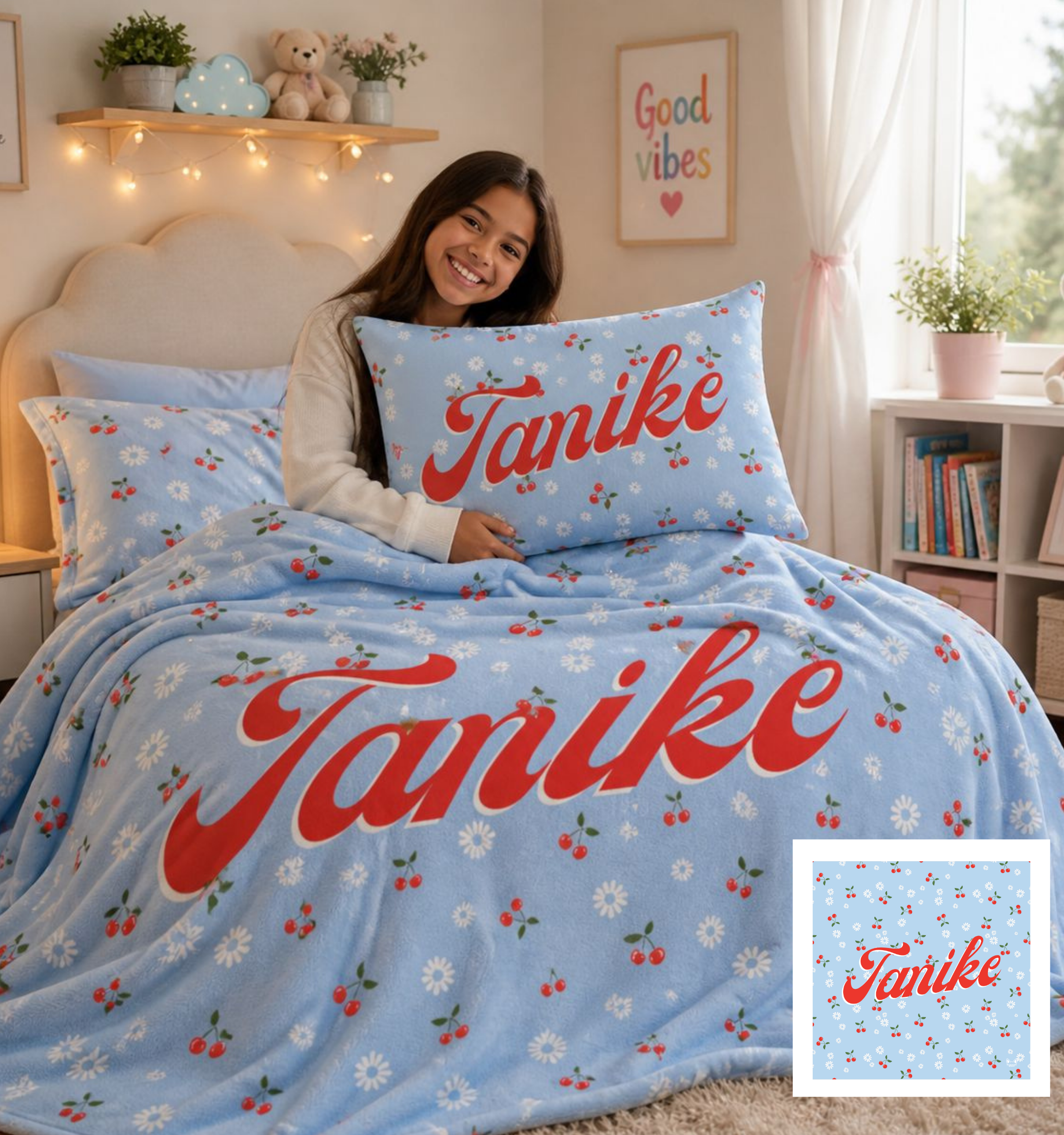 Kids Combo l Fleece Blanket & Pillowcase l Cherries