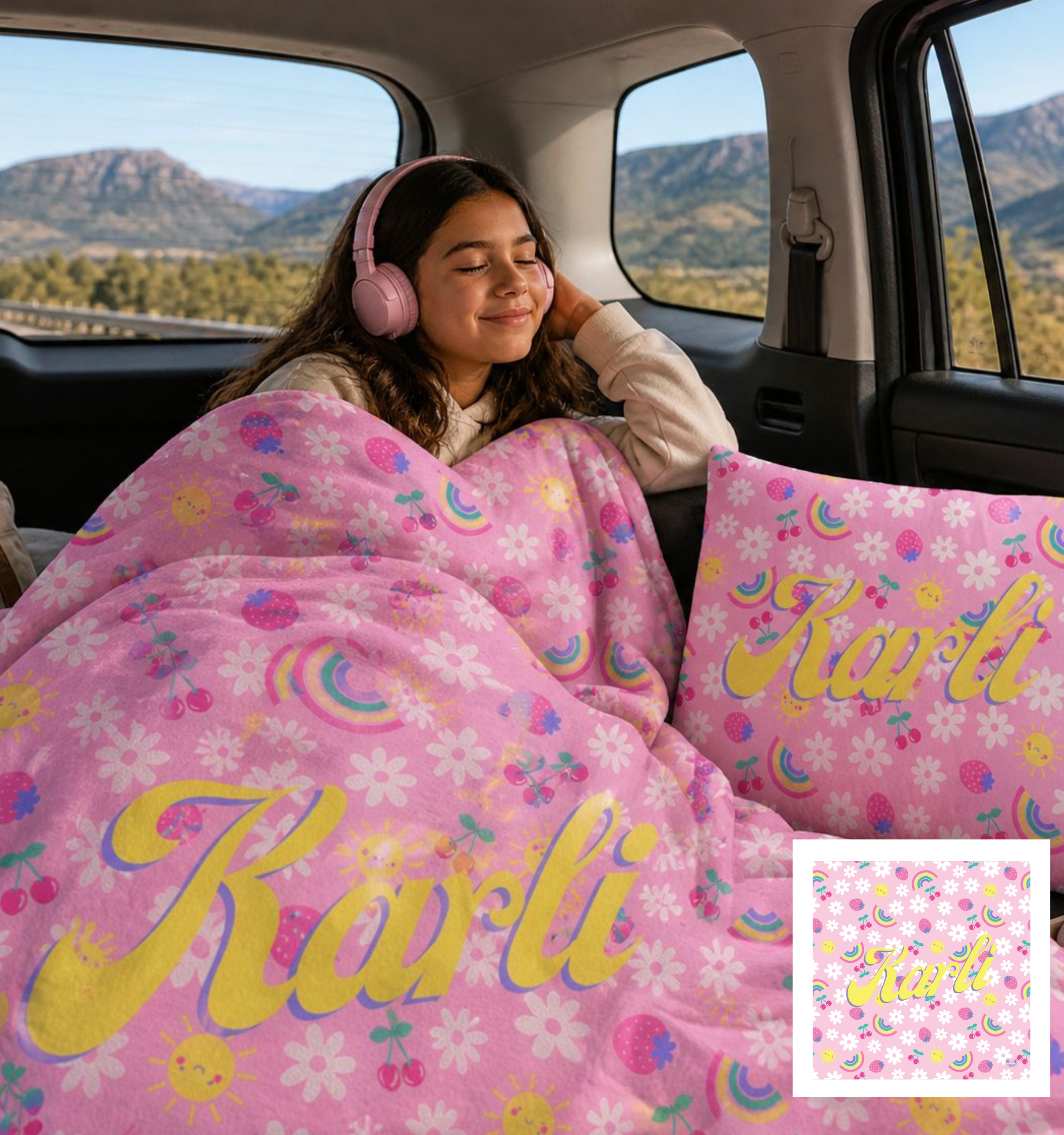 Kids Combo l Fleece Blanket & Pillowcase l Fruit & Daisies