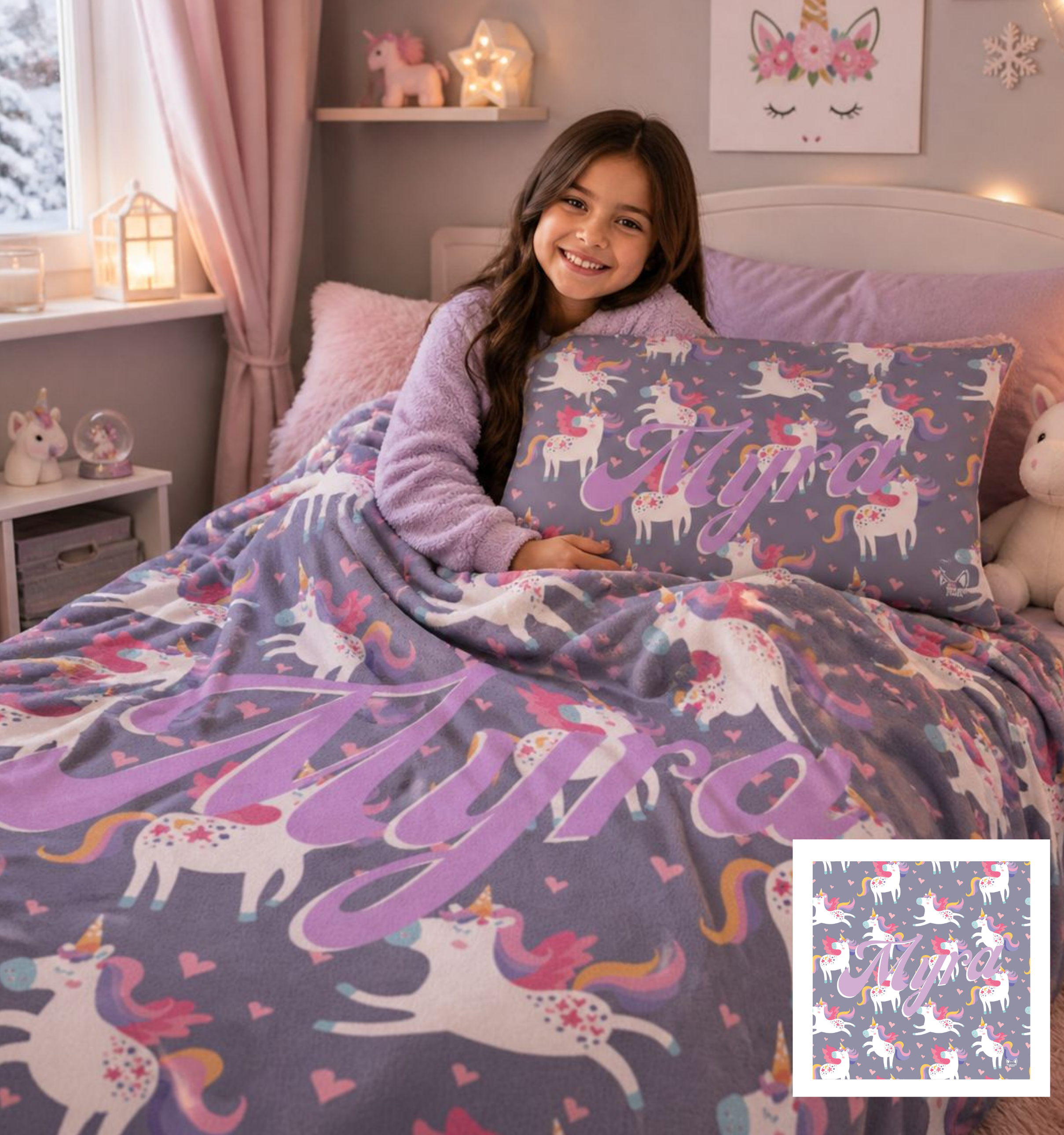 Kids Combo l Fleece Blanket & Pillowcase l Unicorns