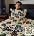 Kids Combo l Fleece Blanket & Pillowcase l Monster Trucks