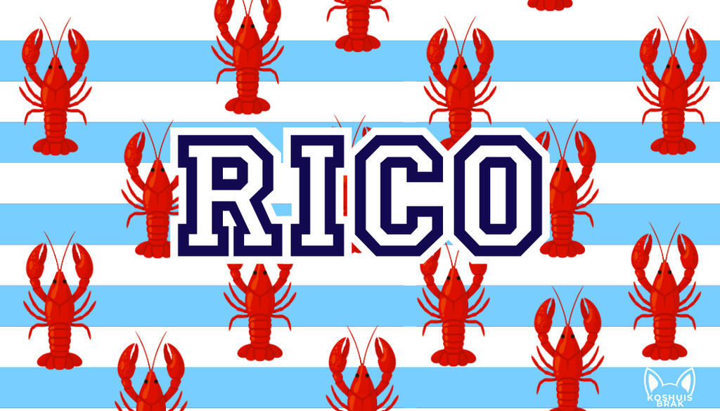 Blue & White Striped Pattern with Lobsters l Blue font l Summer Towel