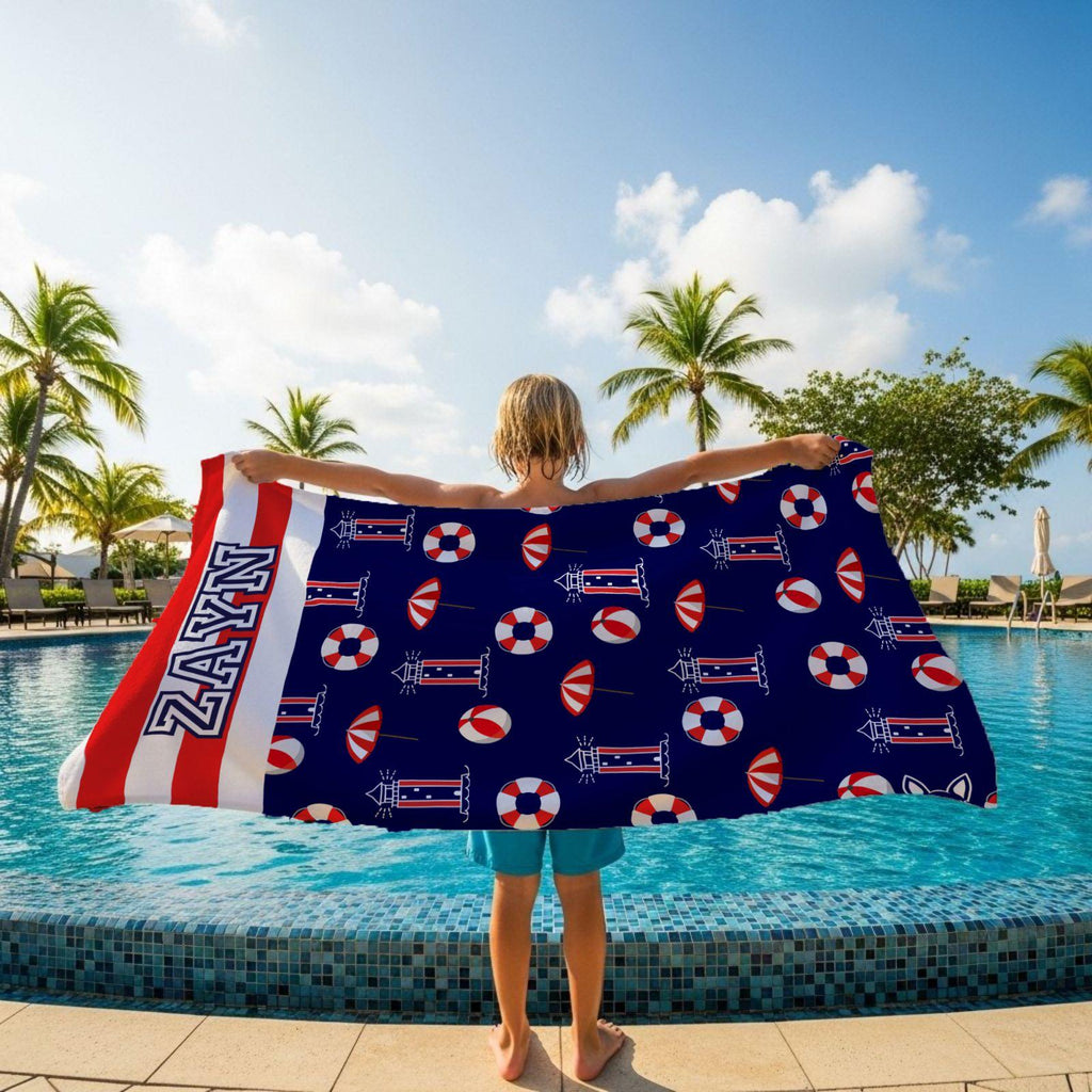 Red & Navy Coast Pattern l Summer Towel