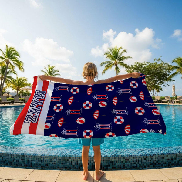 Red & Navy Coast Pattern l Summer Towel