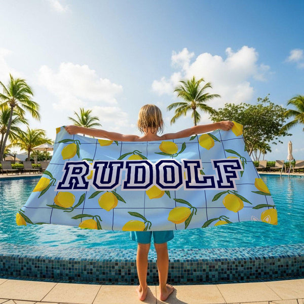 Lemons on Blue Pattern l Summer Towel