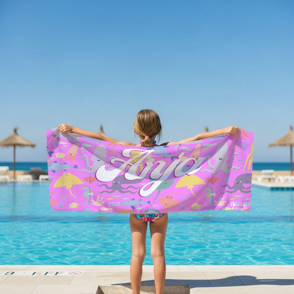 Sea Animals on Pink Pattern l Summer Towel