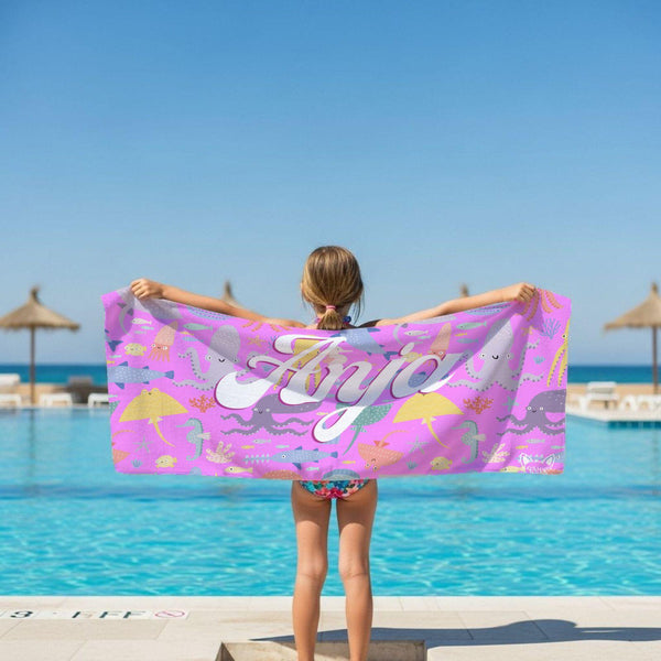 Sea Animals on Pink Pattern l Summer Towel