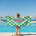 Green Checkered Pattern with Strawberries l Summer Towel