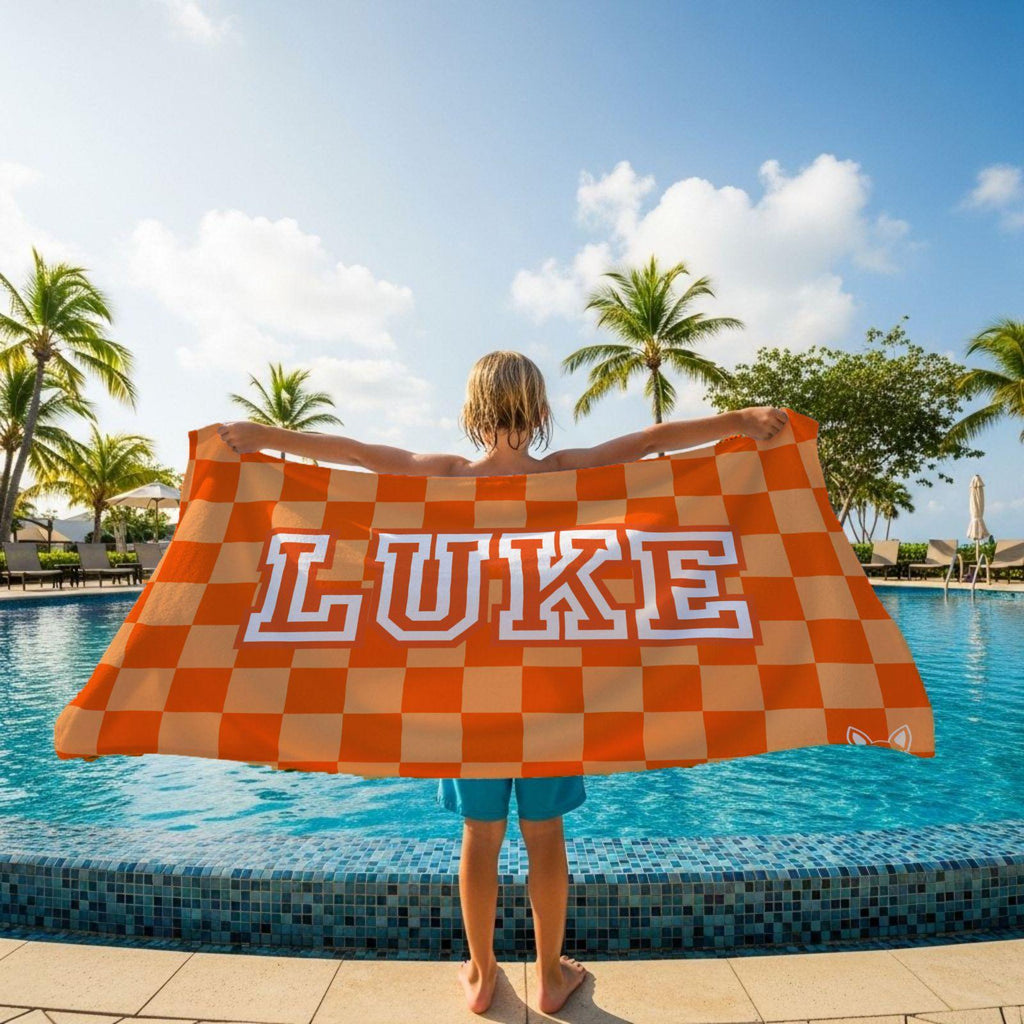 Orange Checkered Pattern l Summer Towel